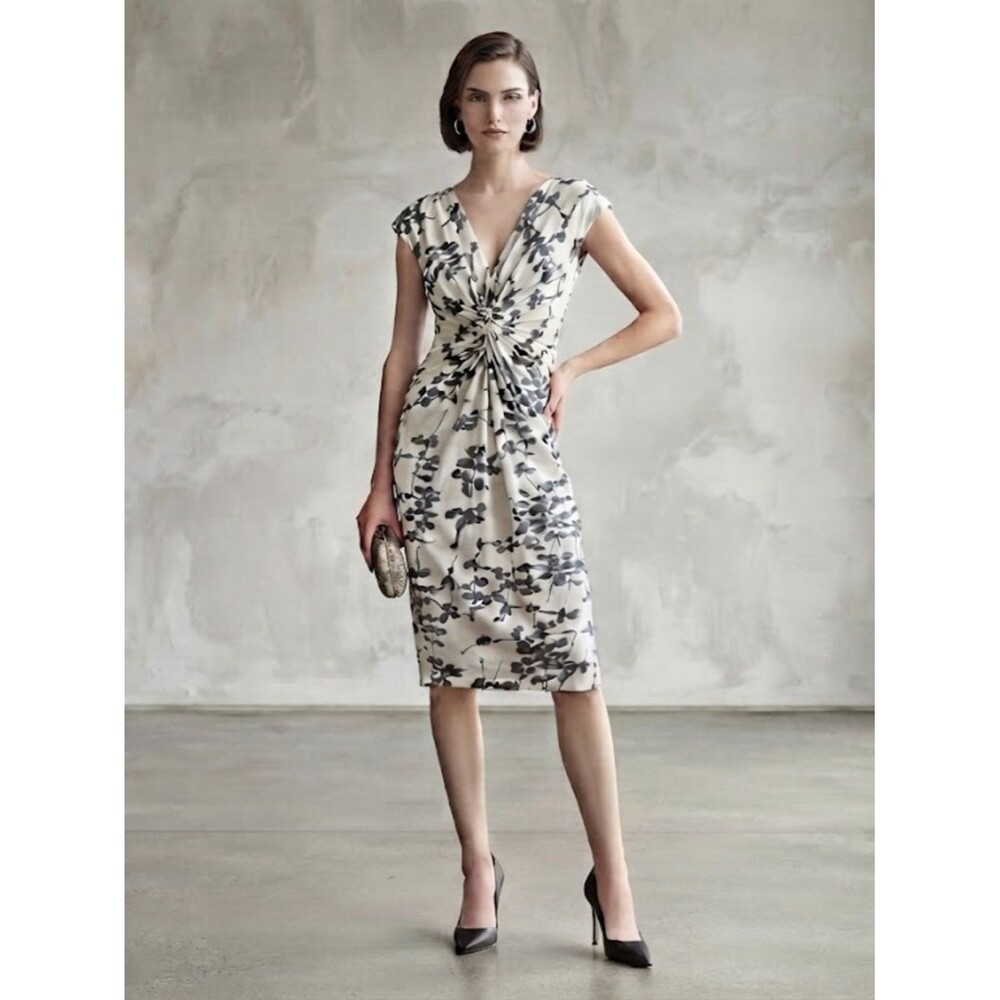 Armani Collezioni Cream Dress with Black Floral Print Italy Made Sz 6